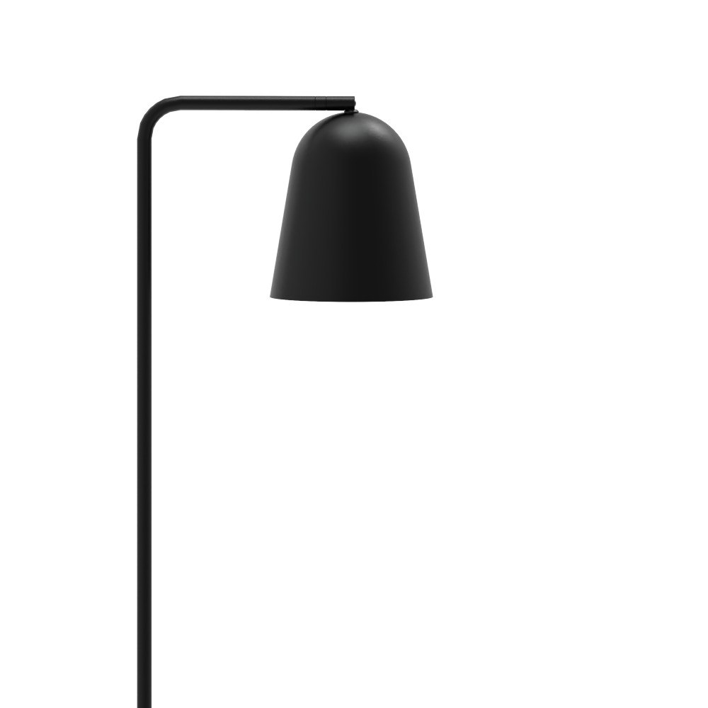 Lampadaire Tessa en fer et aluminium par Robin Lamps lampadaire Tessa gros plan sur sa cloche en aluminium noir mat portée par un arc en fer