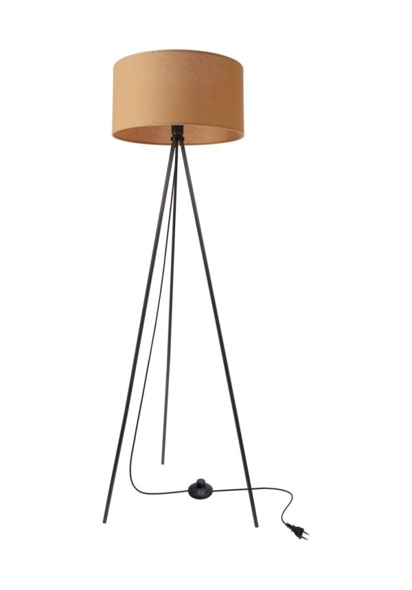 lampadaire trépied abat-jour olive abat jour peche et pieds noirs sur fond blanc
