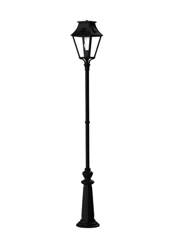 lampadaire Vieille France en aluminium noir foncé avec verre clair, rendu sur fond blanc