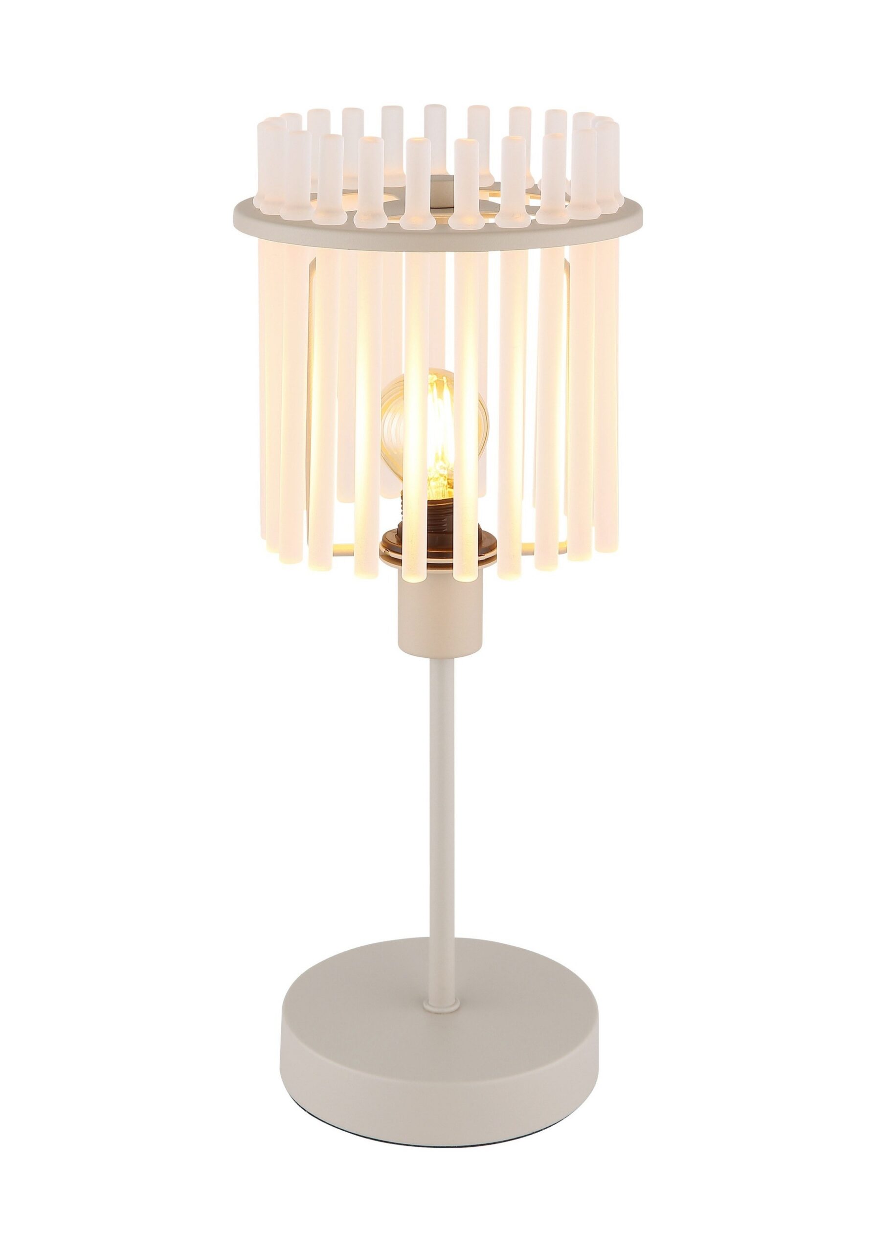 Lampe à poser barreaux de verre, 3 finitions, 37,5 ou 54,5 cm lampe à poser barreaux de verre satiné et métal sable, petit modèle, fond blanc
