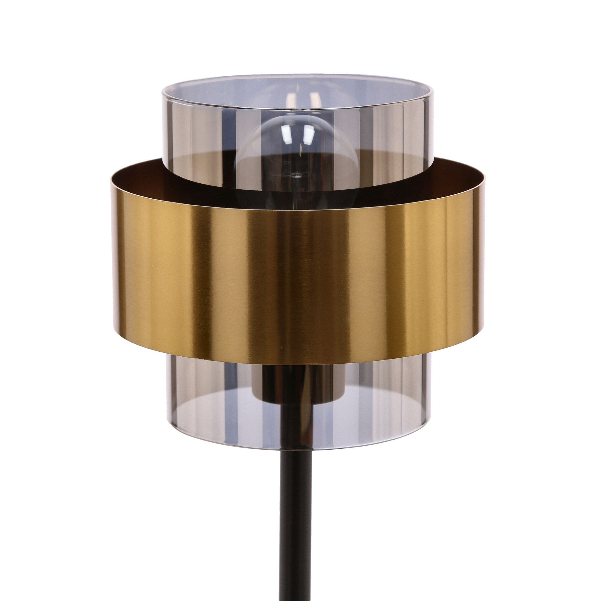 Lampe à poser cylindre verre fumé, 3 finitions, E27, 44 cm lampe à poser cylindre verre fumé detail de la bague laiton