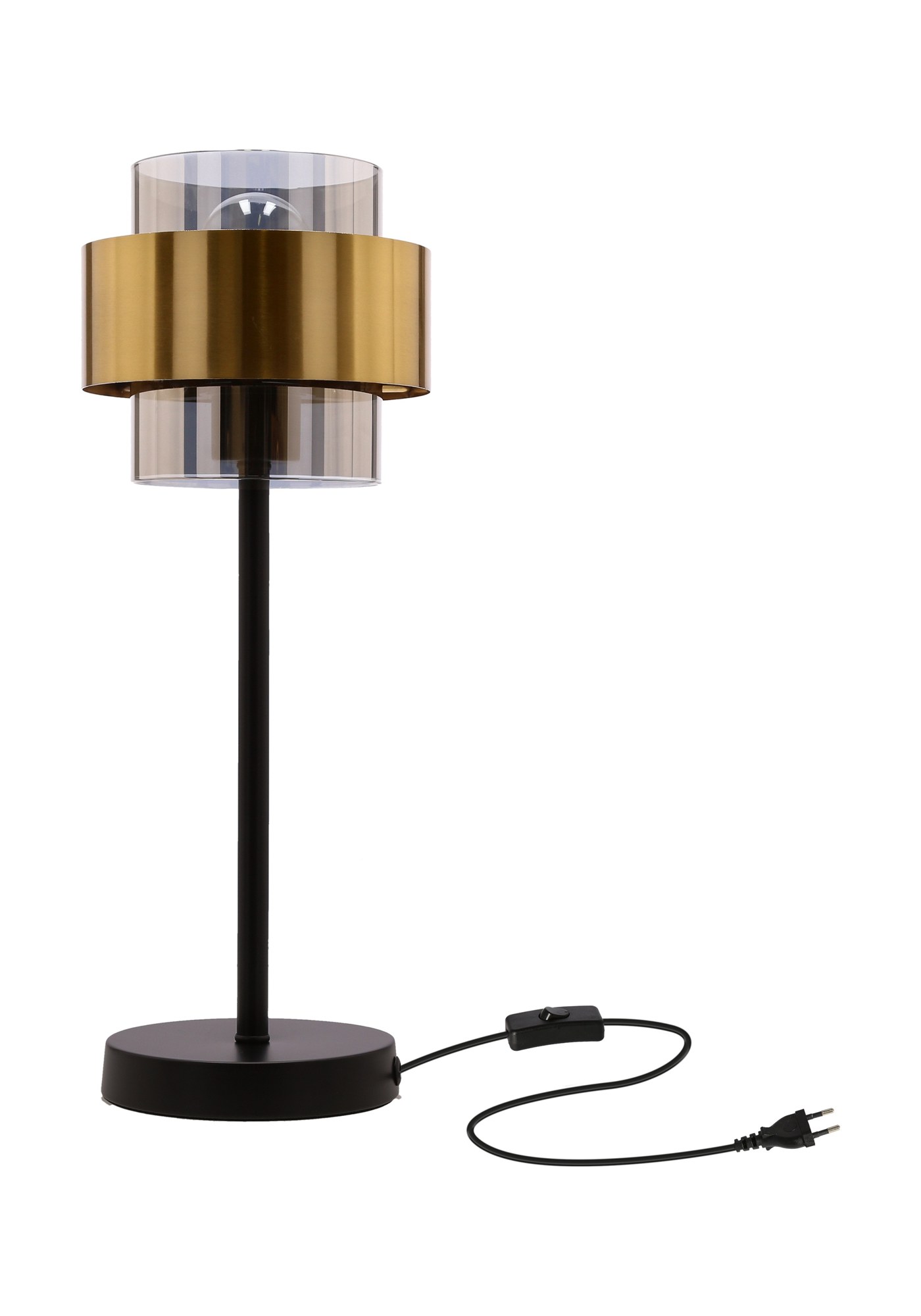 Lampe à poser cylindre verre fumé, 3 finitions, E27, 44 cm lampe à poser cylindre verre fumé laiton sur fond blanc