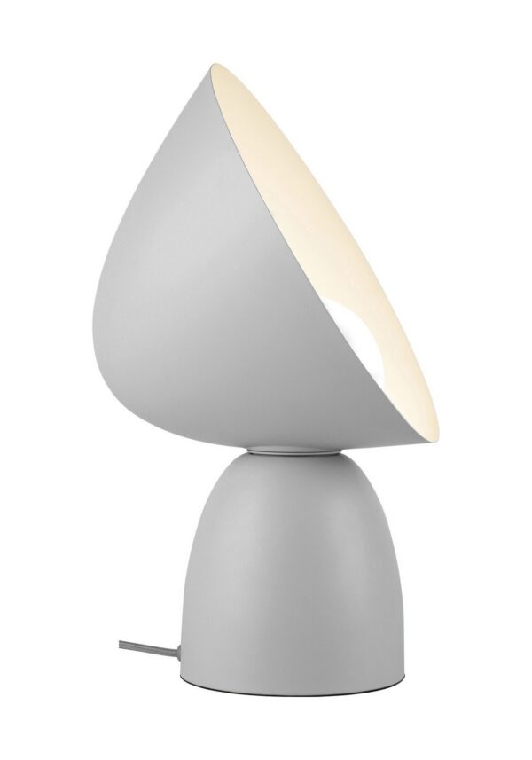lampe à poser Hello grise avec abat-jour orientable et dôme en verre opale, fond blanc