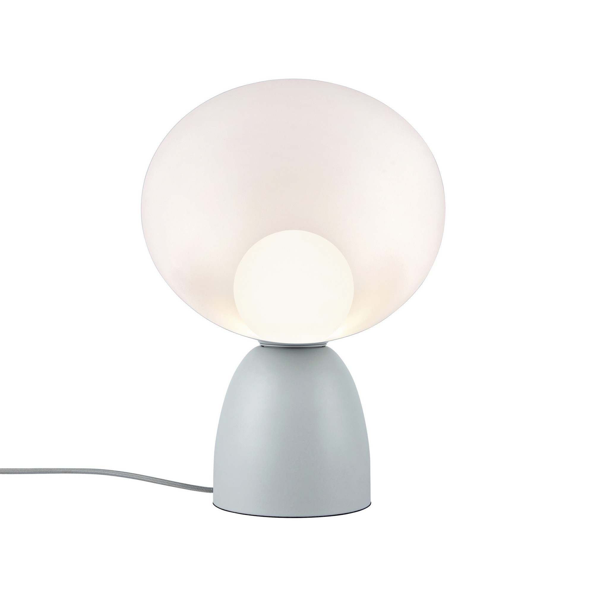 Lampe à poser Hello en métal et verre opale par Design For The People lampe à poser Hello, vue de face du dôme en verre opale sous l abat-jour