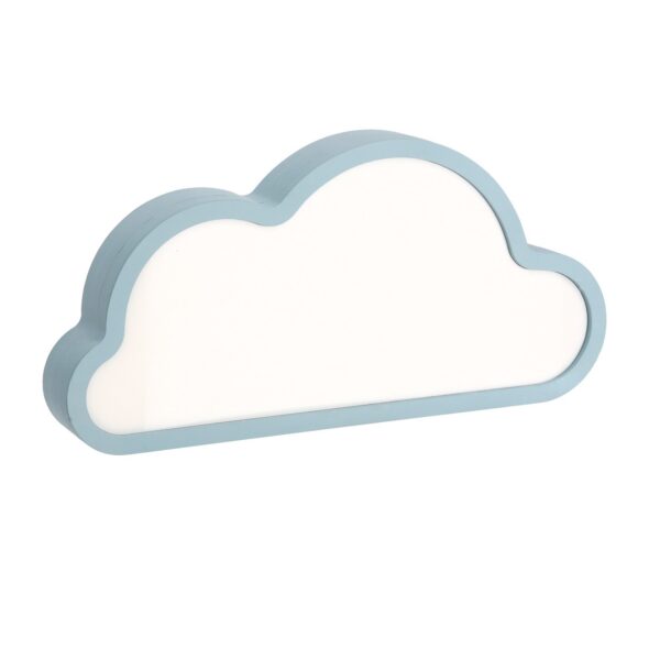 lampe à poser nuage enfant bleu en bois, vue de trois quarts