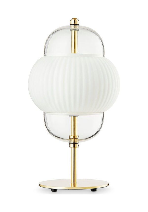 lampe à poser Shahin Design by Us, blanc et or, vue de face sur fond blanc