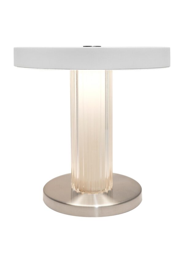 lampe à poser Trezzi Portable blanche en verre strié sur fond blanc