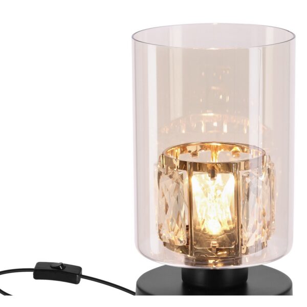 lampe à poser verre ambré facetté detail du verre et de la cage doree