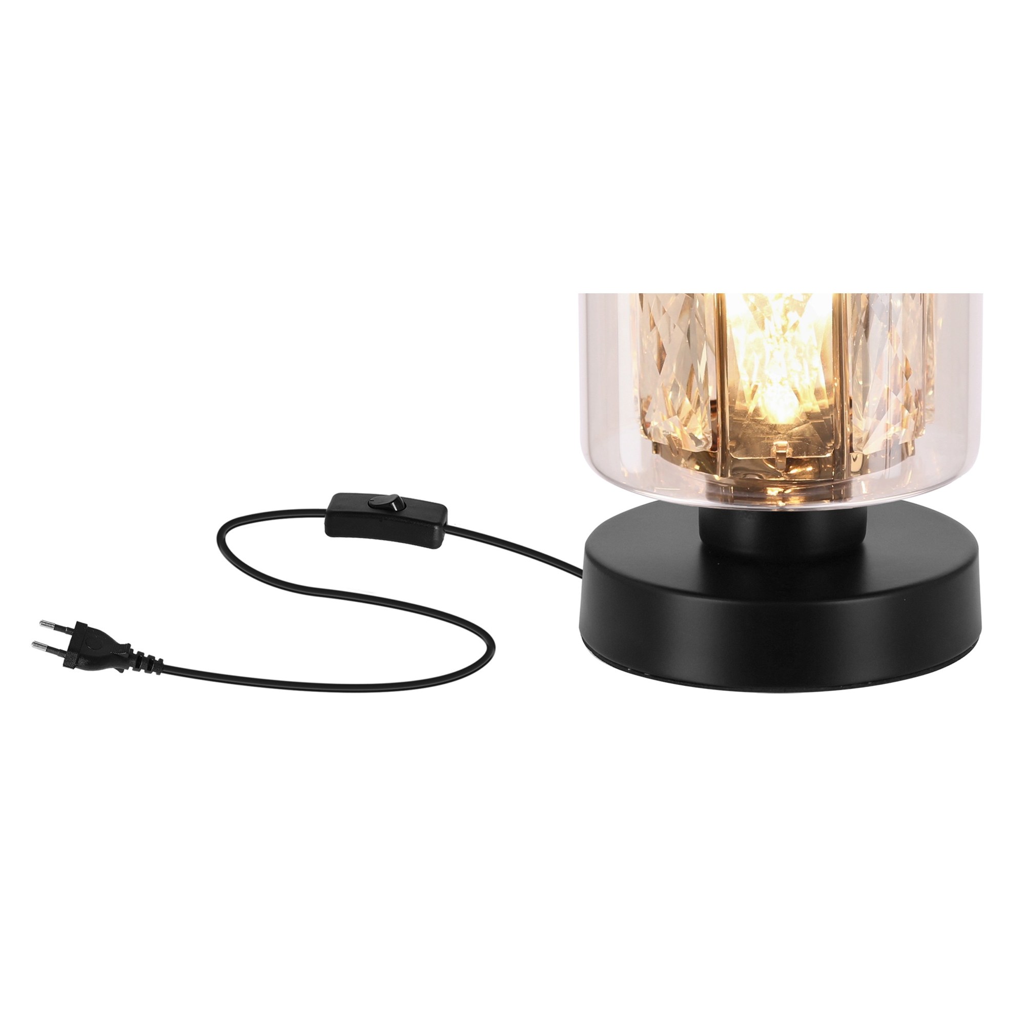 Lampe à poser verre ambré facetté, socle noir, 20 cm, interrupteur lampe à poser verre ambré facetté socle noir et interrupteur sur le cable