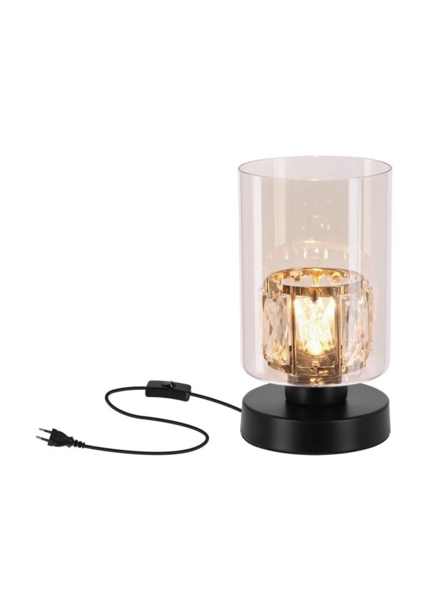 lampe à poser verre ambré facetté sur fond blanc