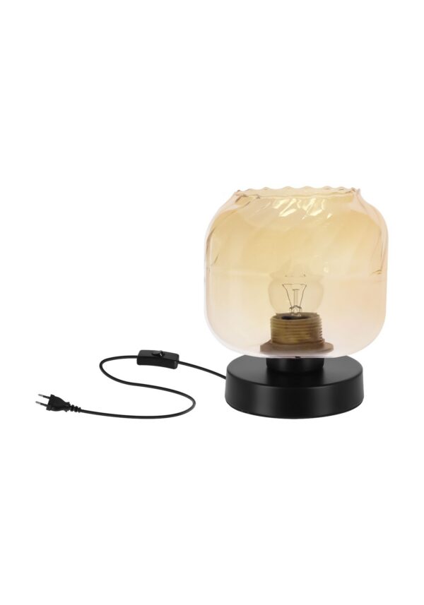 lampe à poser verre ambré sur fond blanc