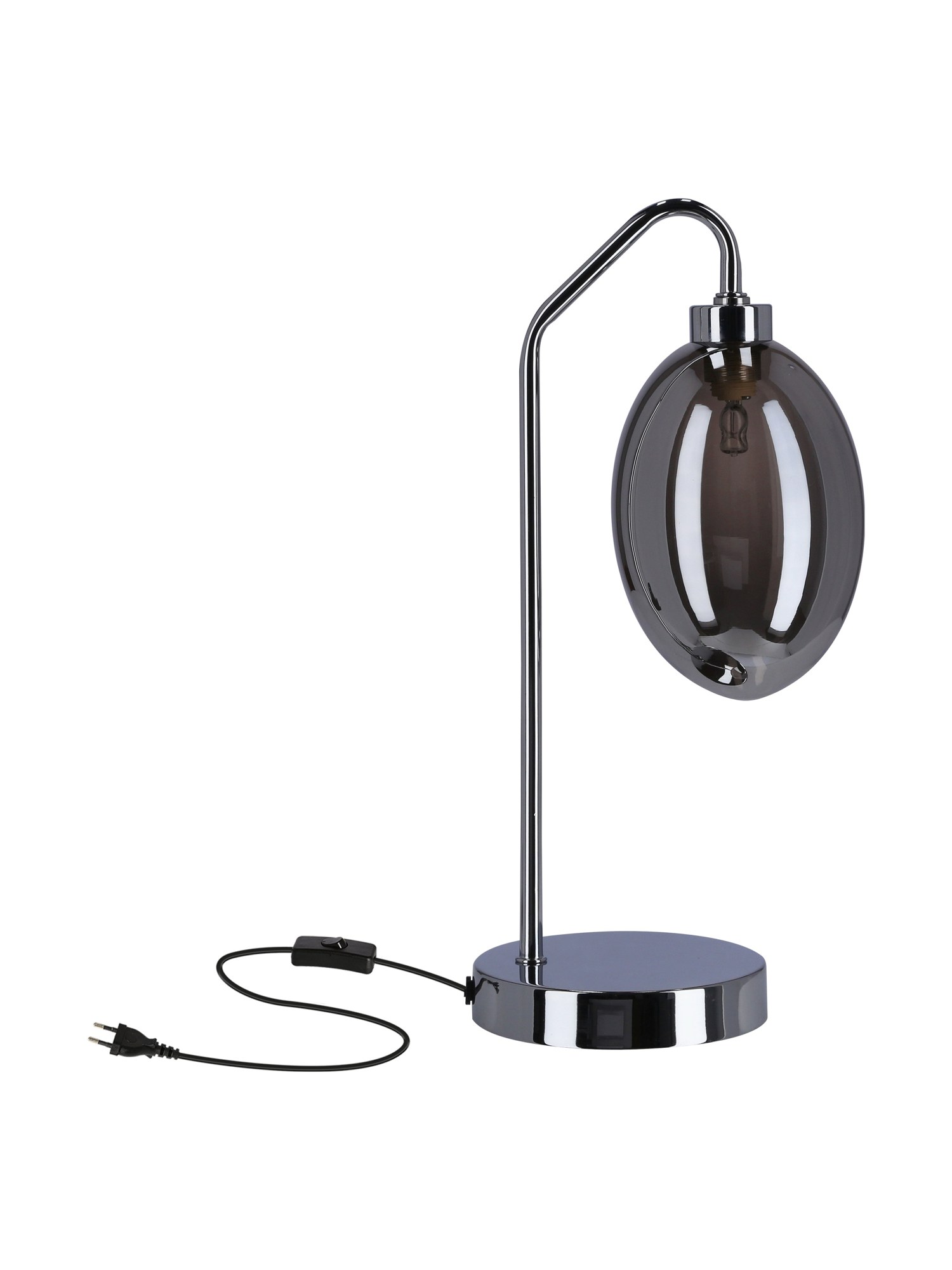 Lampe à poser verre chrome à globe ovale gris-violet, G9, 36 cm lampe à poser verre chrome à globe ovale gris-violet sur fond blanc