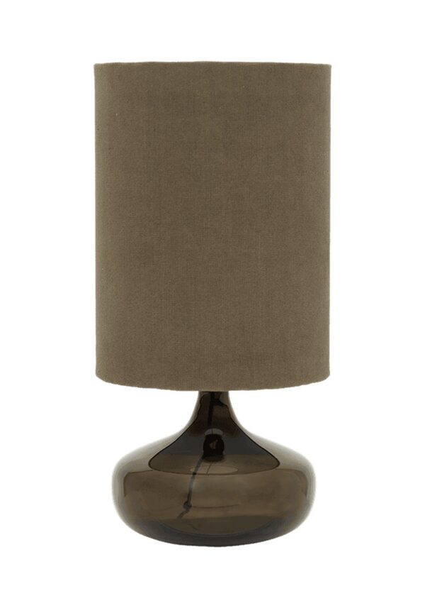 lampe à poser verre Luz Kalamata Urban Nature Culture, pied en verre recyclé vert et abat-jour coton sur fond blanc