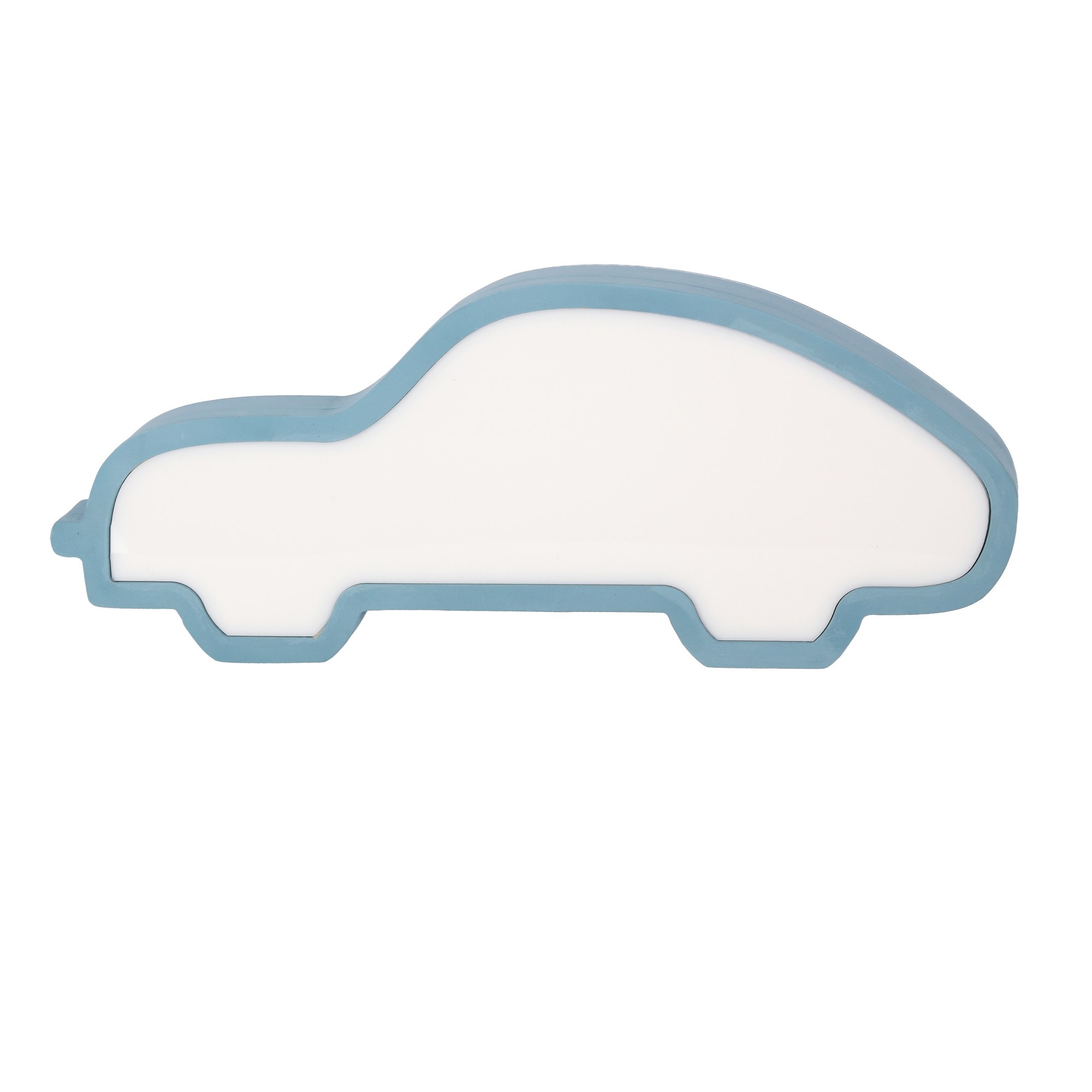 Lampe à poser voiture en bois pour chambre d'enfant, lumière LED lampe à poser voiture enfant bleue en bois sur fond blanc