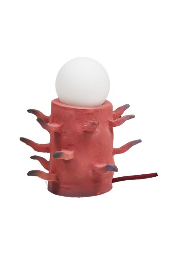 lampe céramique Crab rouge corail sur fond blanc