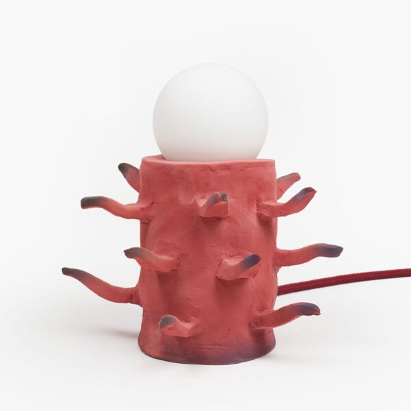 lampe céramique Crab rouge corail vue de face