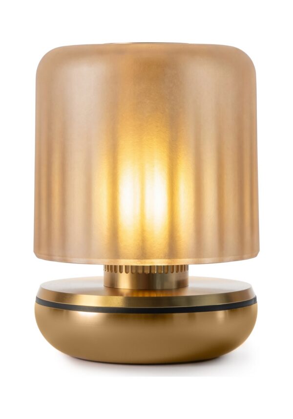 lampe rechargeable Firefly Humble, finition Gold Frosted, base dorée et abat-jour dépoli