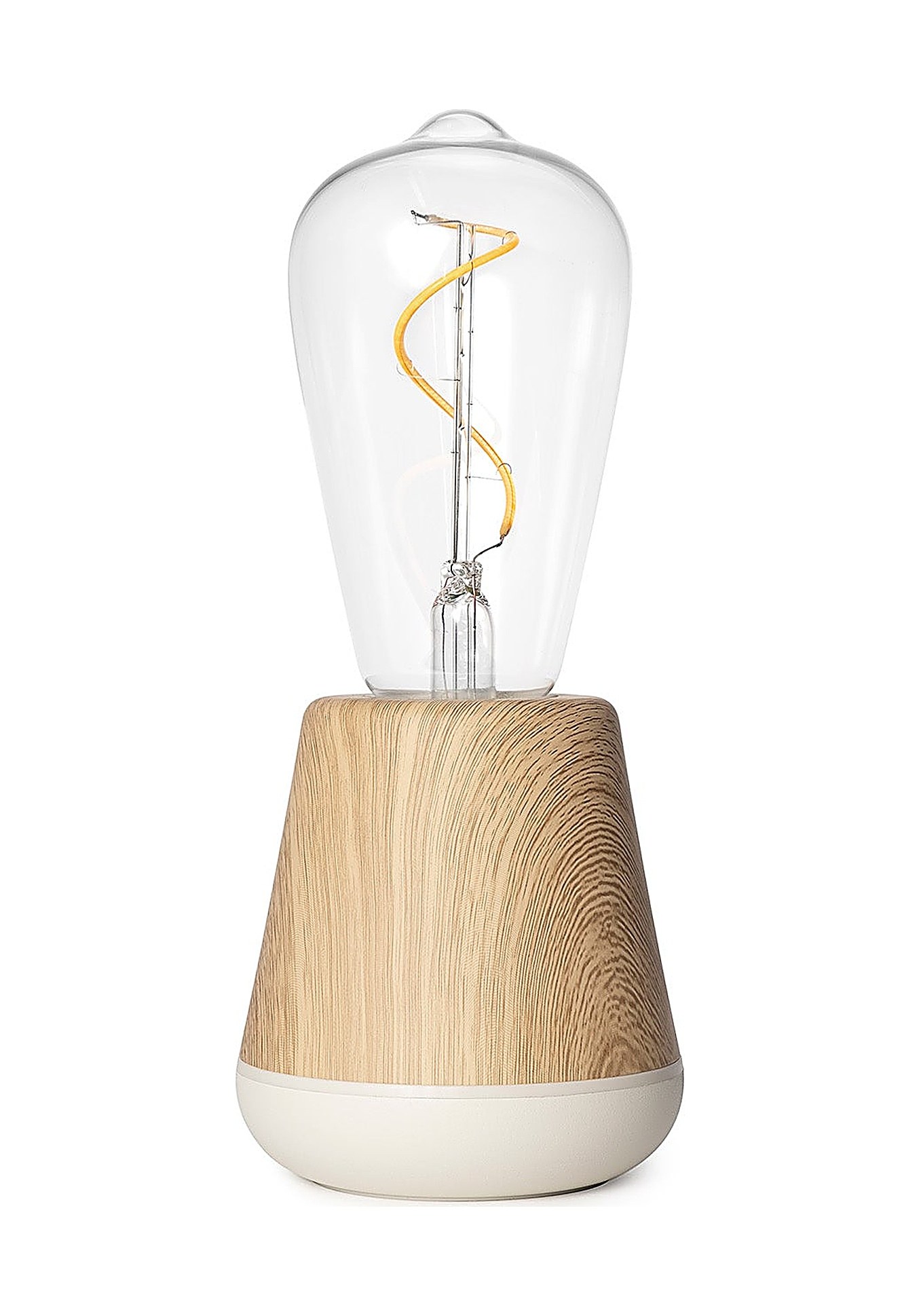 Lampe rechargeable One par Humble, ampoule à filament visible lampe rechargeable One Humble, finition Oak, base claire aux veinures de chêne