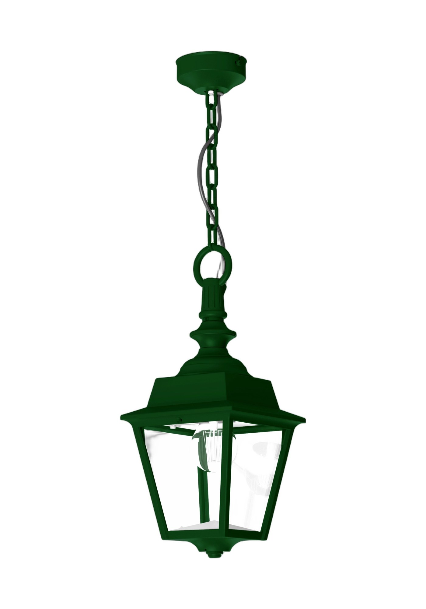 Lanterne extérieure suspendue Chenonceau par Roger Pradier lanterne extérieure suspendue Chenonceau en aluminium vert anglais, rendu sur fond blanc
