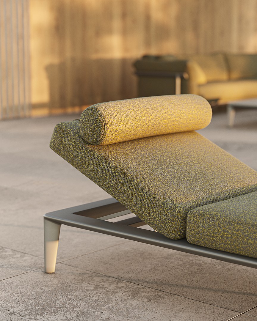 Lit de jardin Pasadena avec ou sans toit en aluminium et tissu au design contemporain par Jean-Marie Massaud x Vondom lit de jardin Pasadena Vondom, détail du matelas