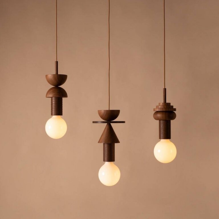 Luminaire Bauhaus : suspensions en bois de noyer
