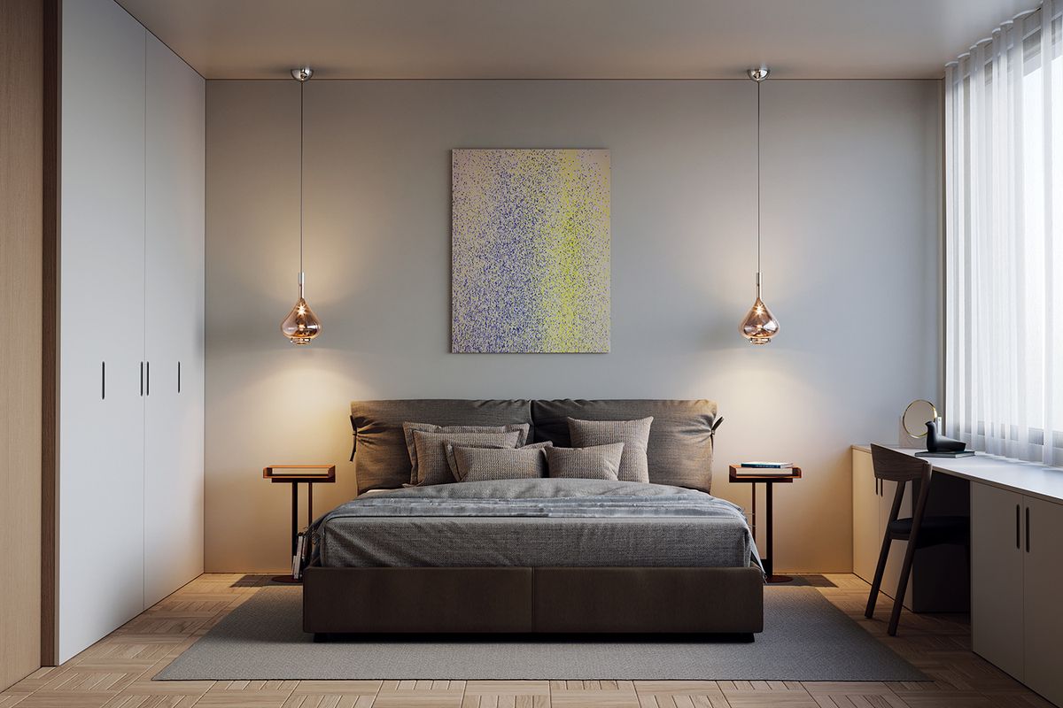 Fournisseur luminaires hôtel : comment bien choisir ? Luminaire hôtel pour chambre : suspensions de chevet Lodes Sky-Fall de chaque côté du lit
