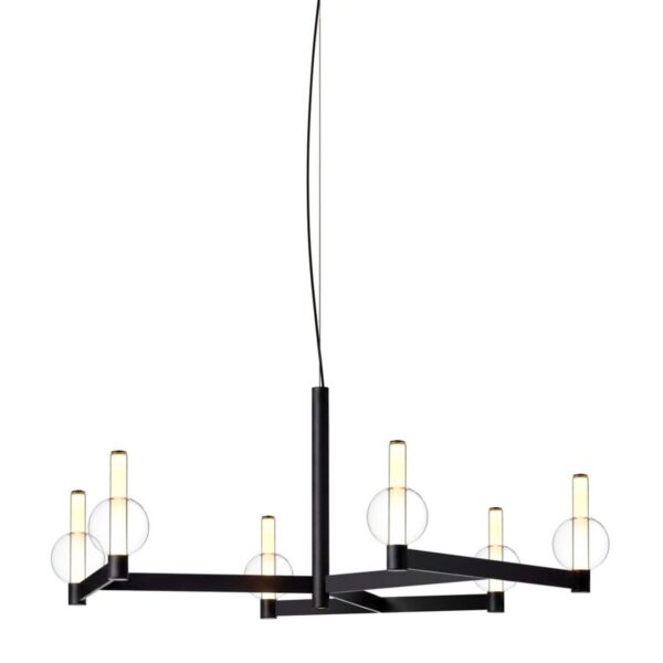 lustre Fragile Marset sphère CH6 noir, 6 abat-jours en verre soufflé