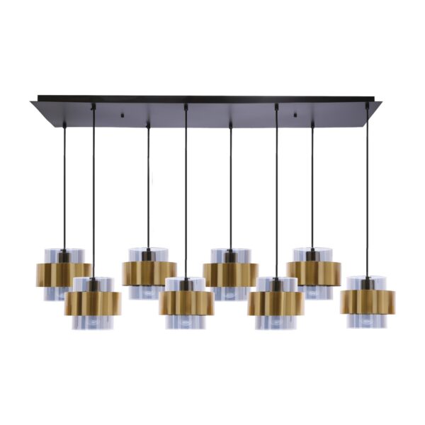 lustre huit lumières verre fumé sur fond blanc