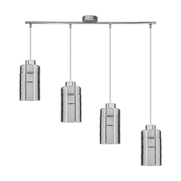 lustre verre fumé effet miroir 4 lumieres sur barre, fond blanc