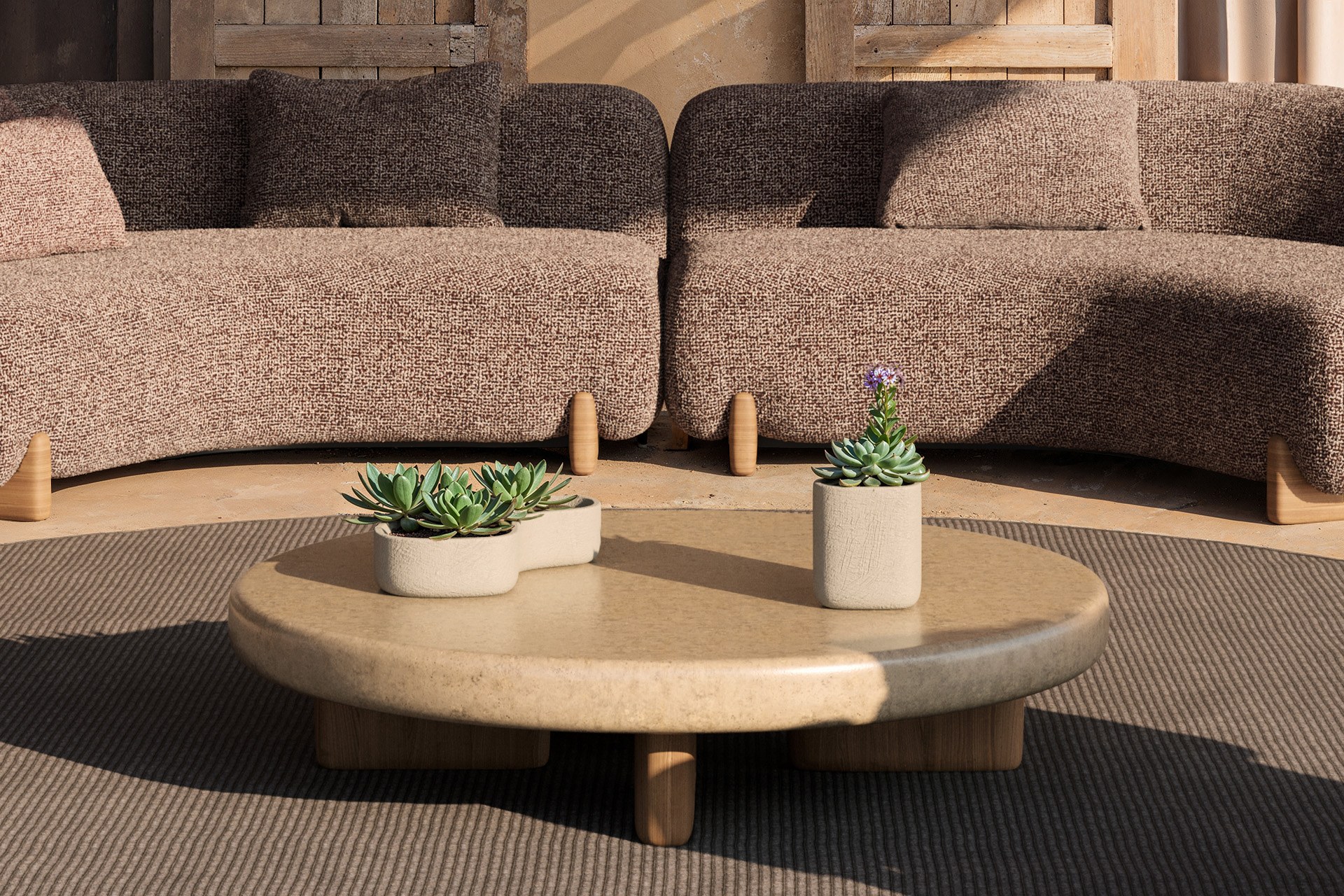 Nano jardinière Milos en polyéthylène au design contemporain par Jean-Marie Massaud x Vondom nano jardinière Milos Vondom en situation, photo d'ambiance