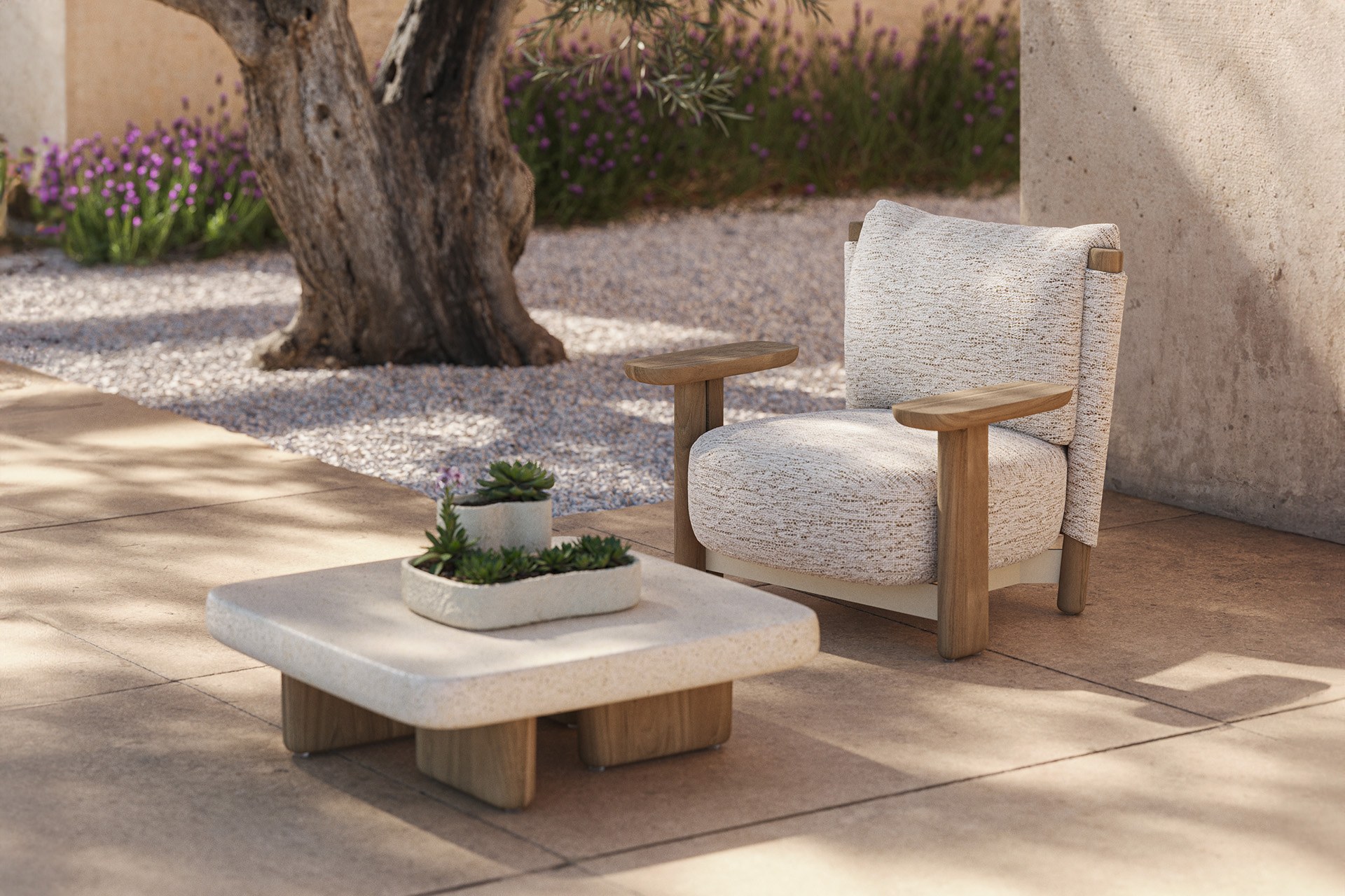 Nano jardinière Milos en polyéthylène au design contemporain par Jean-Marie Massaud x Vondom nano jardinière Milos Vondom en situation, photo d'ambiance