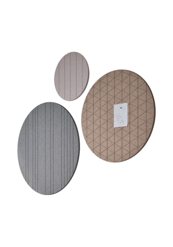 panneau acoustique rond Chameleon Round, trois disques en feutre PET de trois diamètres, fond blanc