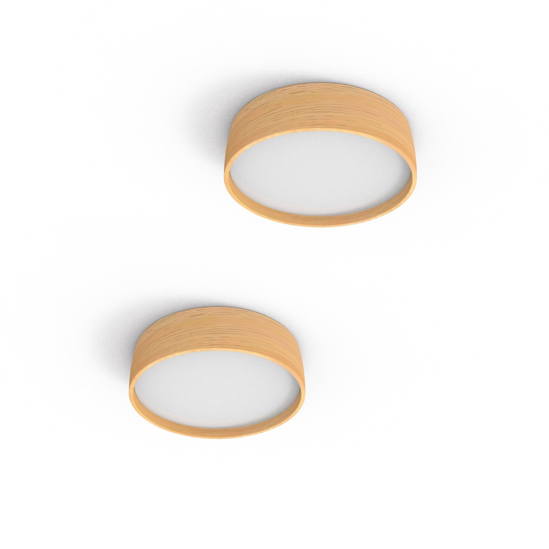 plafonnier bois de frêne Bloom, deux luminaires au plafond