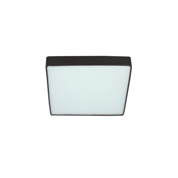 plafonnier carré plat noir avec diffuseur en verre blanc, fond blanc