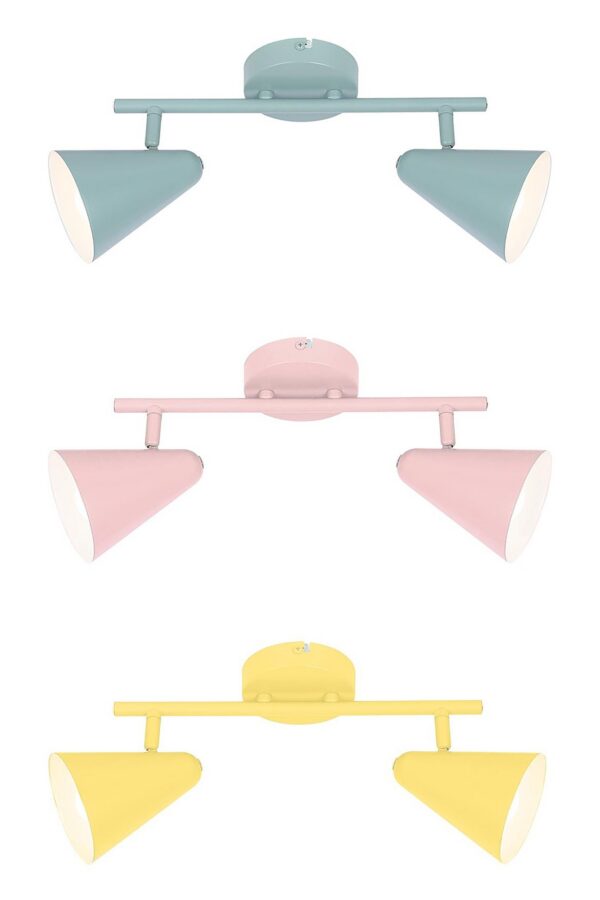 plafonnier deux spots pastel en gris bleute rose et jaune