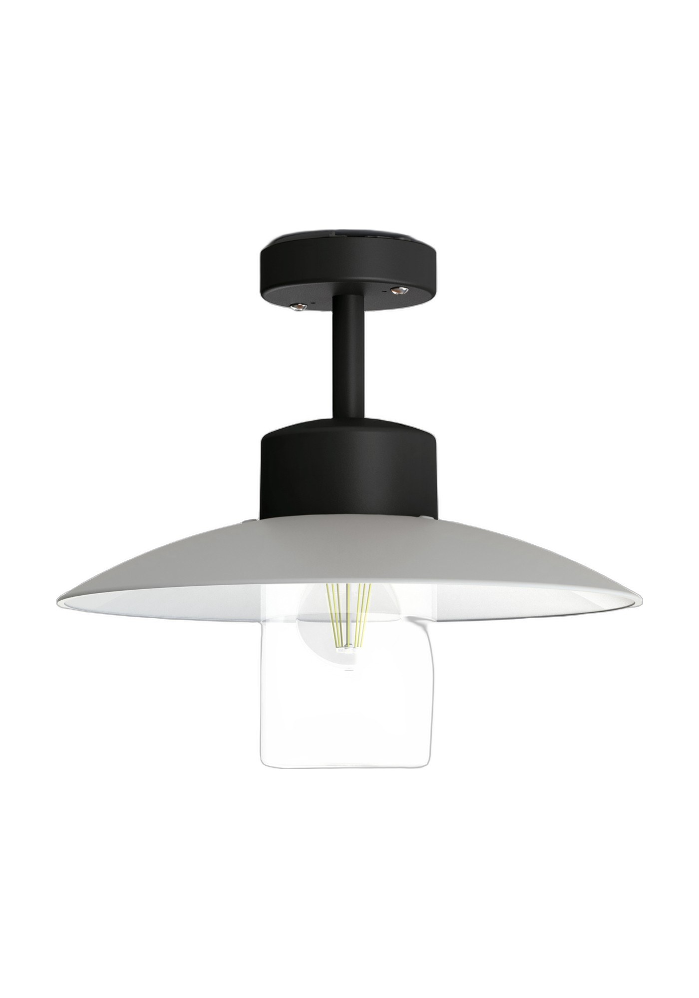 Plafonnier extérieur Aubanne par Roger Pradier en aluminium plafonnier extérieur Aubanne en aluminium gris anthracite avec verre clair, rendu sur fond blanc