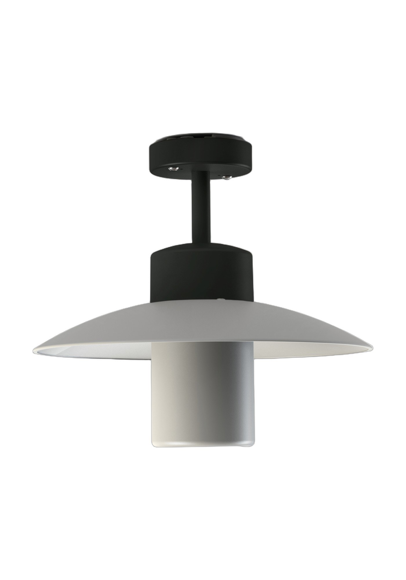 Plafonnier extérieur Aubanne par Roger Pradier en aluminium plafonnier extérieur Aubanne en aluminium gris anthracite avec verre dépoli, rendu sur fond blanc