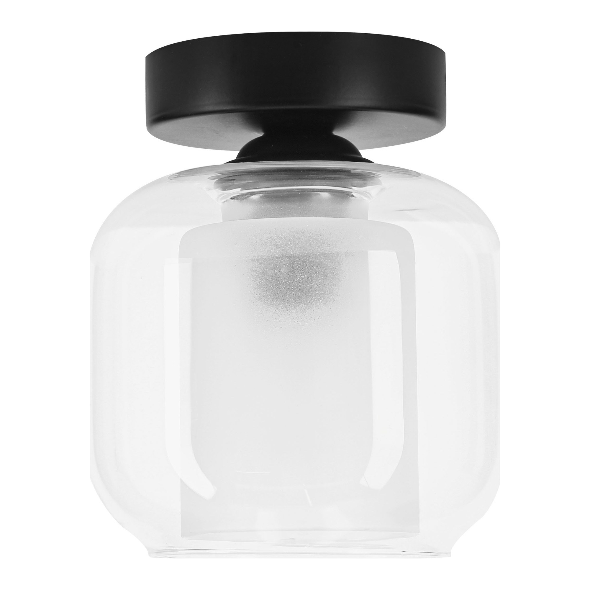 Plafonnier globe verre dépoli et transparent, noir, E27, Ø 14 cm plafonnier globe verre dépoli vue rapprochee du plafonnier