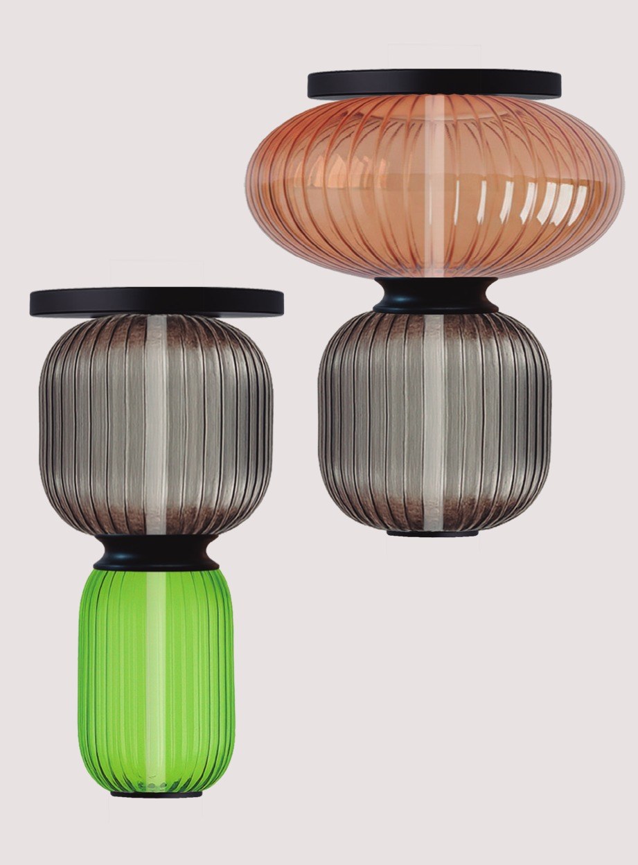 Plafonnier Greenberry verre vert et gris