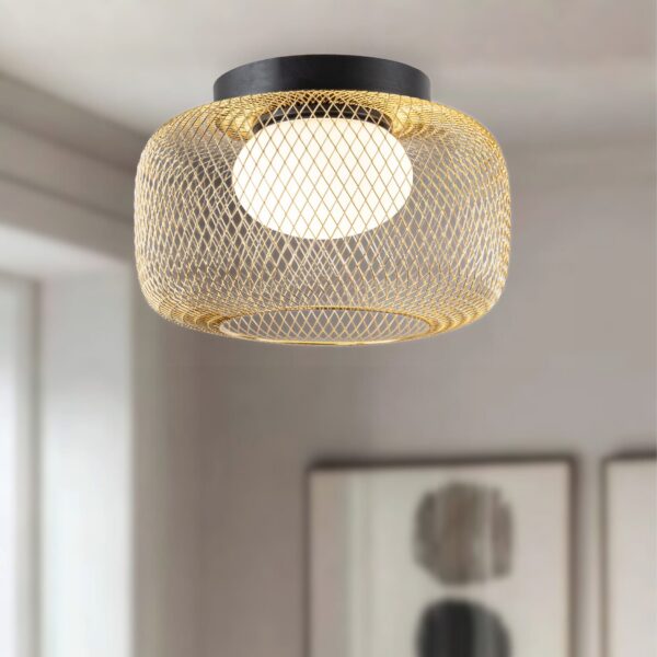 plafonnier maille dorée 32 cm au plafond d un salon