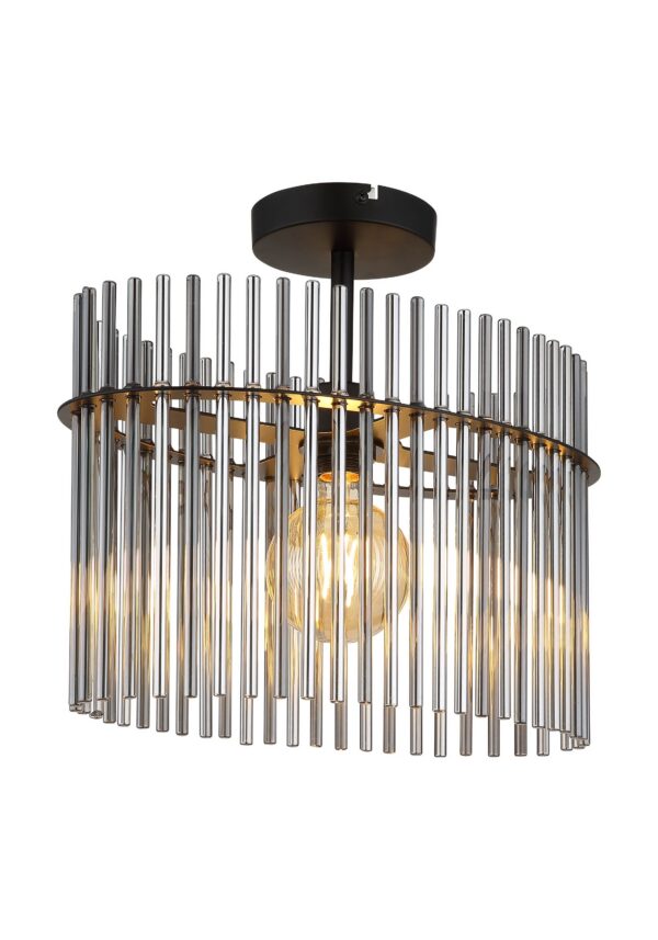 plafonnier ovale verre fumé abat-jour ovale à barreaux de verre, 1 lumière, fond blanc