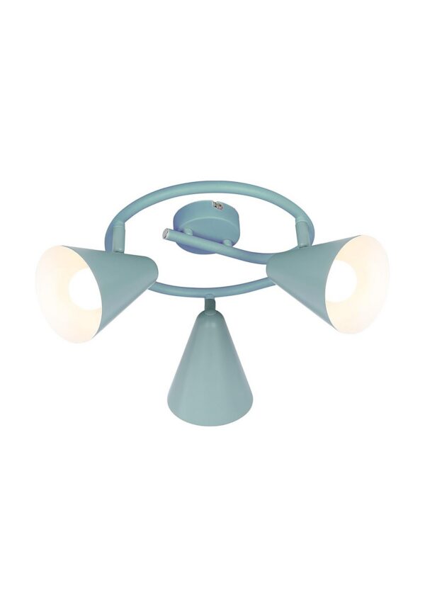 plafonnier spirale trois spots gris bleute sur fond blanc