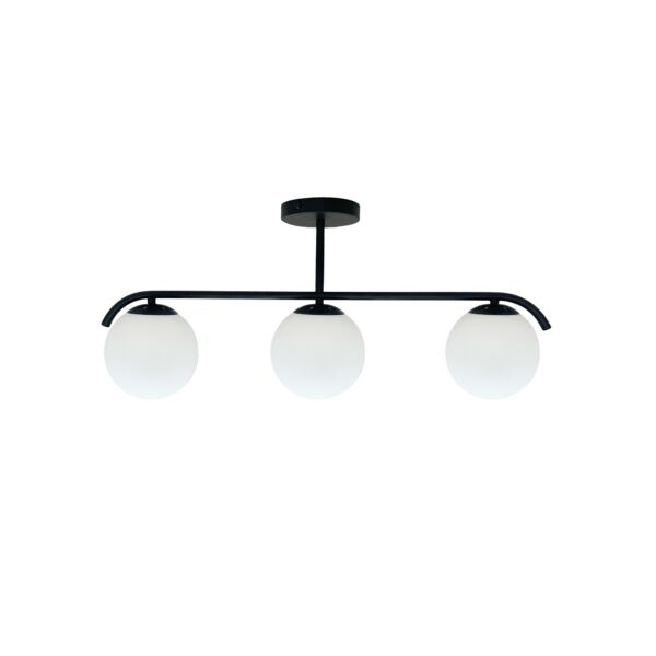 plafonnier trois globes opale version noire sur fond blanc