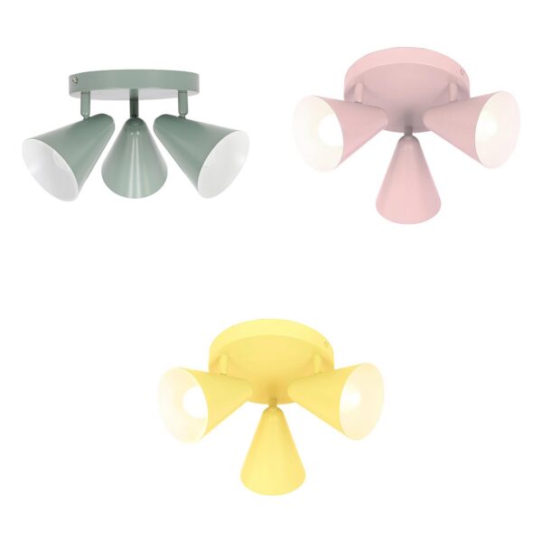 plafonnier trois spots pastel en gris vert d eau rose et jaune