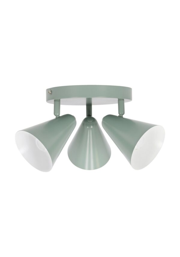 plafonnier trois spots pastel gris vert d eau sur fond blanc