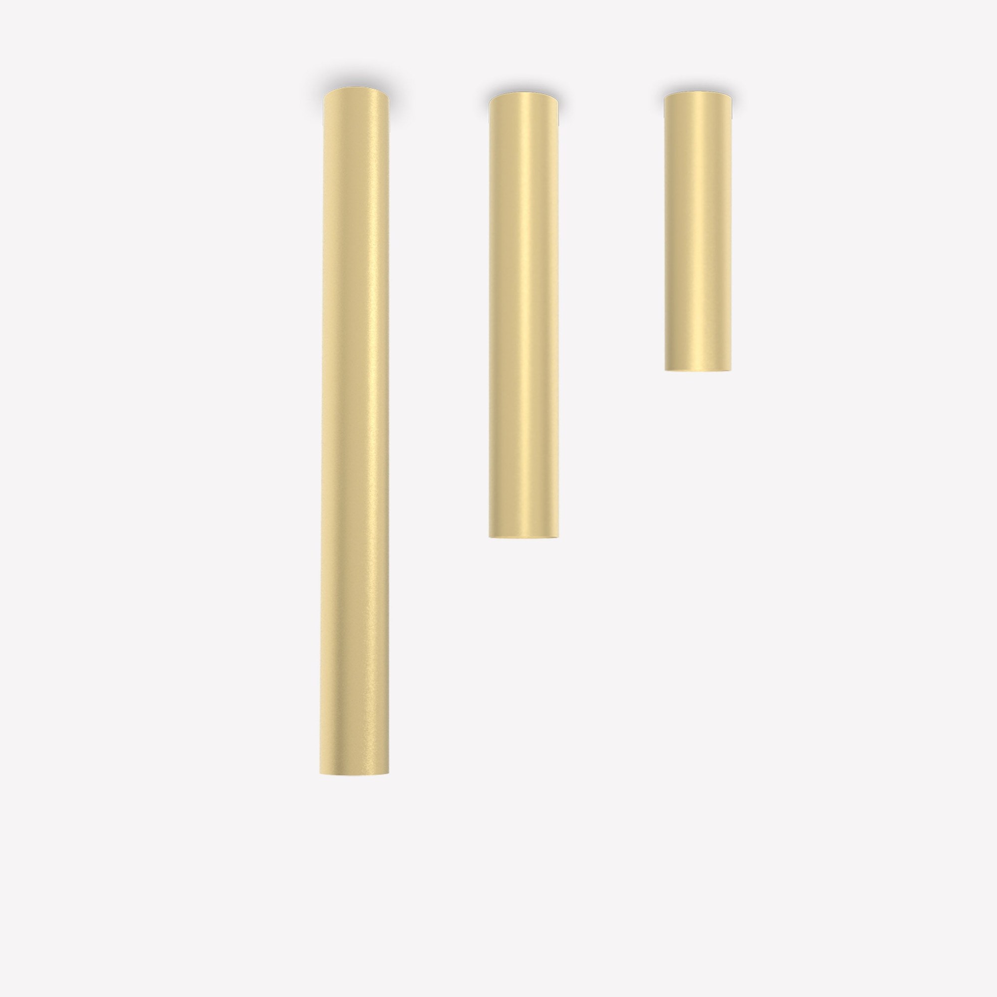 Plafonnier tube Rose en fer par Robin Lamps plafonnier tube Rose laiton poli mat en trois longueurs, fond clair