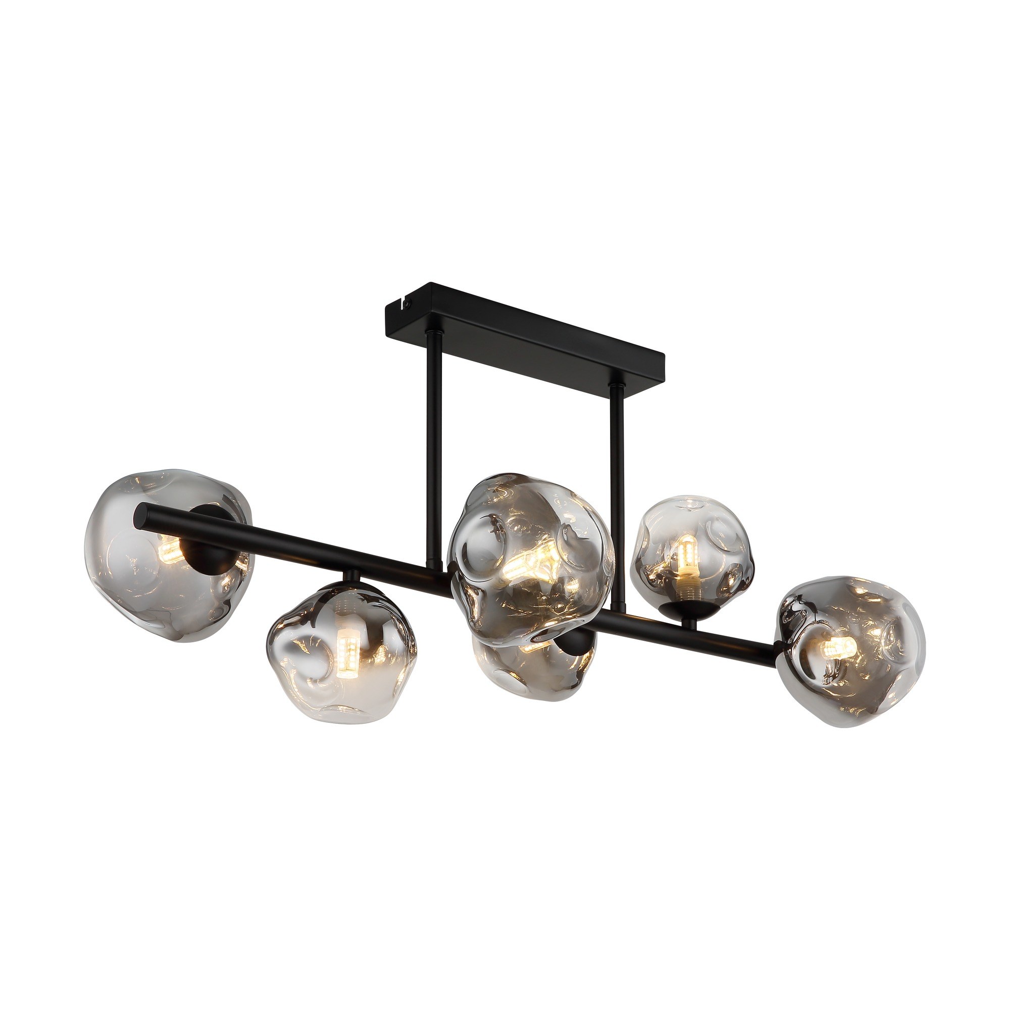 Plafonnier verre fumé noir, 3, 6 ou 9 lumières G9 plafonnier verre fumé noir 6 lumières sur barre noire, fond blanc