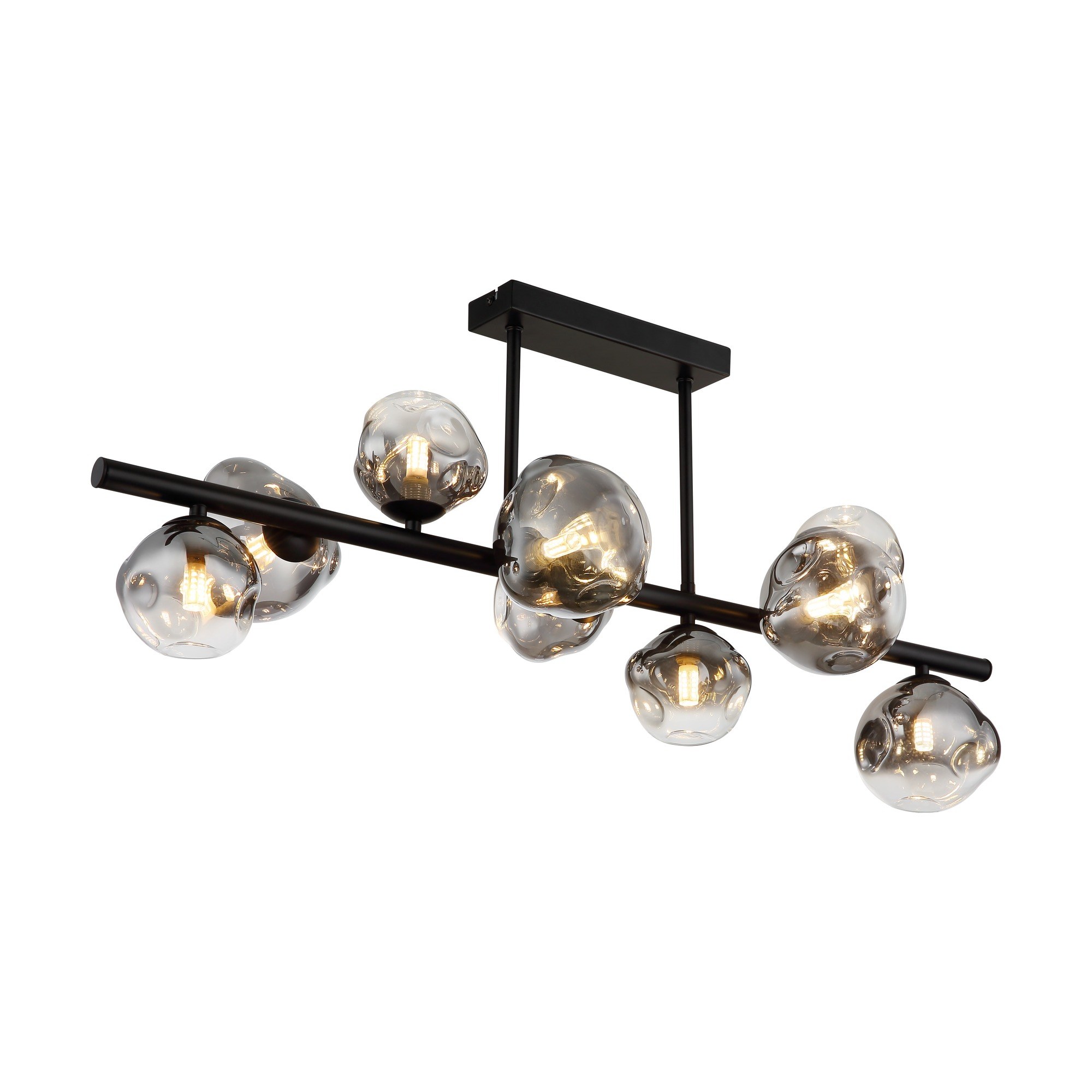 Plafonnier verre fumé noir, 3, 6 ou 9 lumières G9 plafonnier verre fumé noir 9 lumières sur barre noire de 87 cm, fond blanc