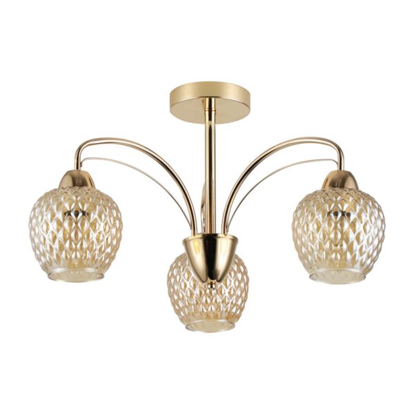 plafonnier vintage verre ambré 3 lumieres sur fond blanc