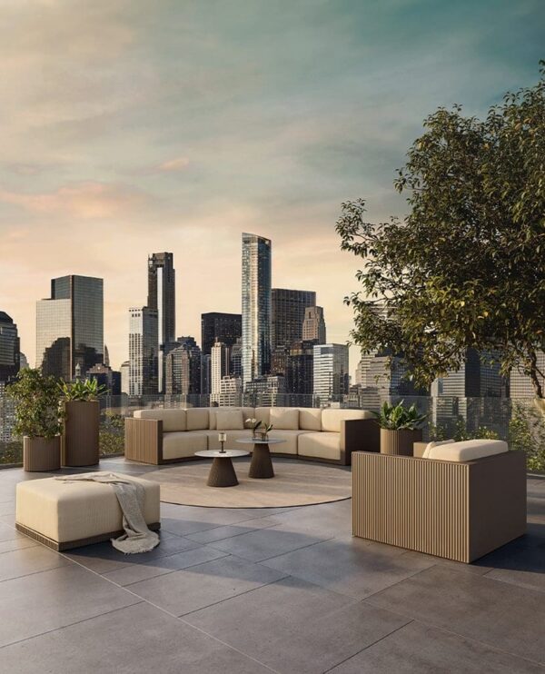 pot de fleurs extérieur design Gatsby Vondom sur une terrasse urbaine
